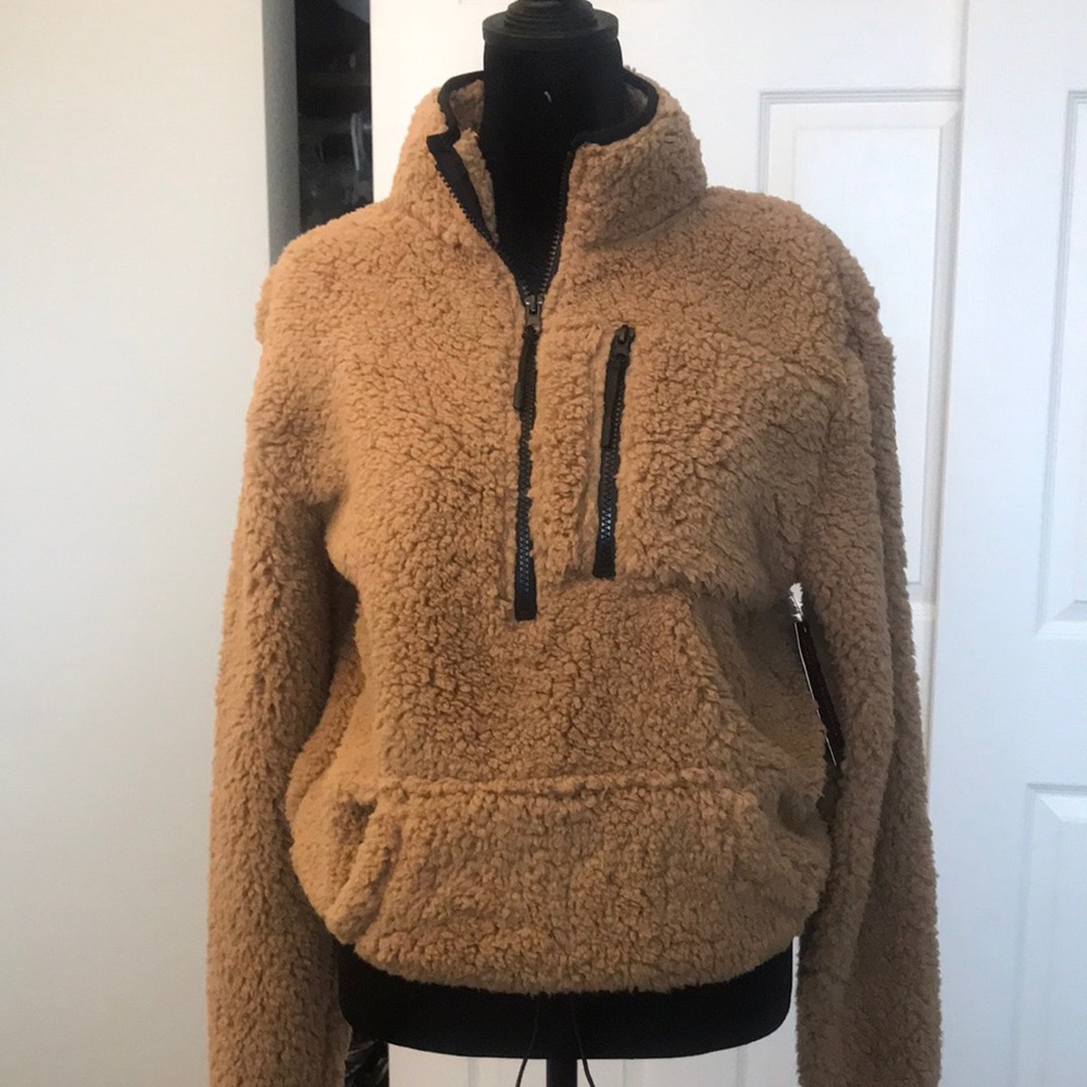 NOBO Light Brown Pullover Sweater, Zipper Front Collar, Size M